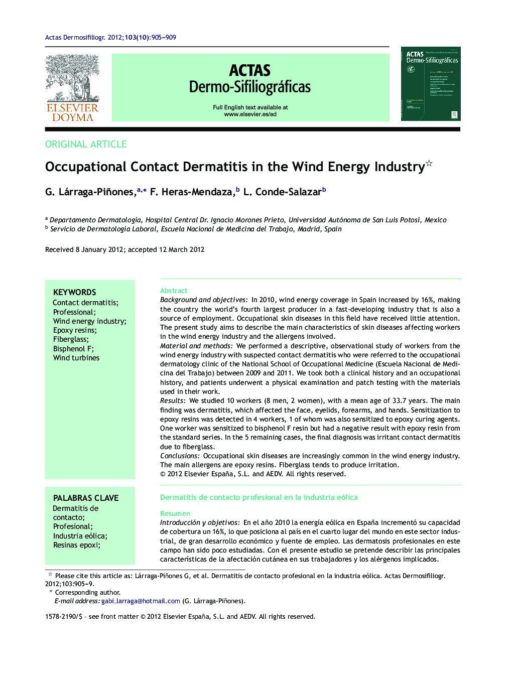 Occupational Contact Dermatitis in the Wind Energy Industry 