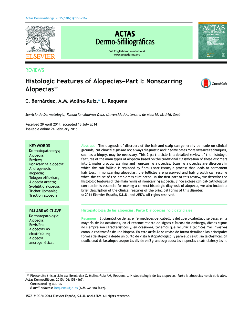 Histologic Features of Alopecias–Part I: Nonscarring Alopecias 