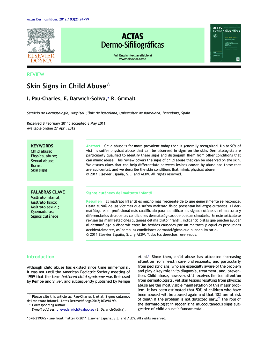 Skin Signs in Child Abuse 