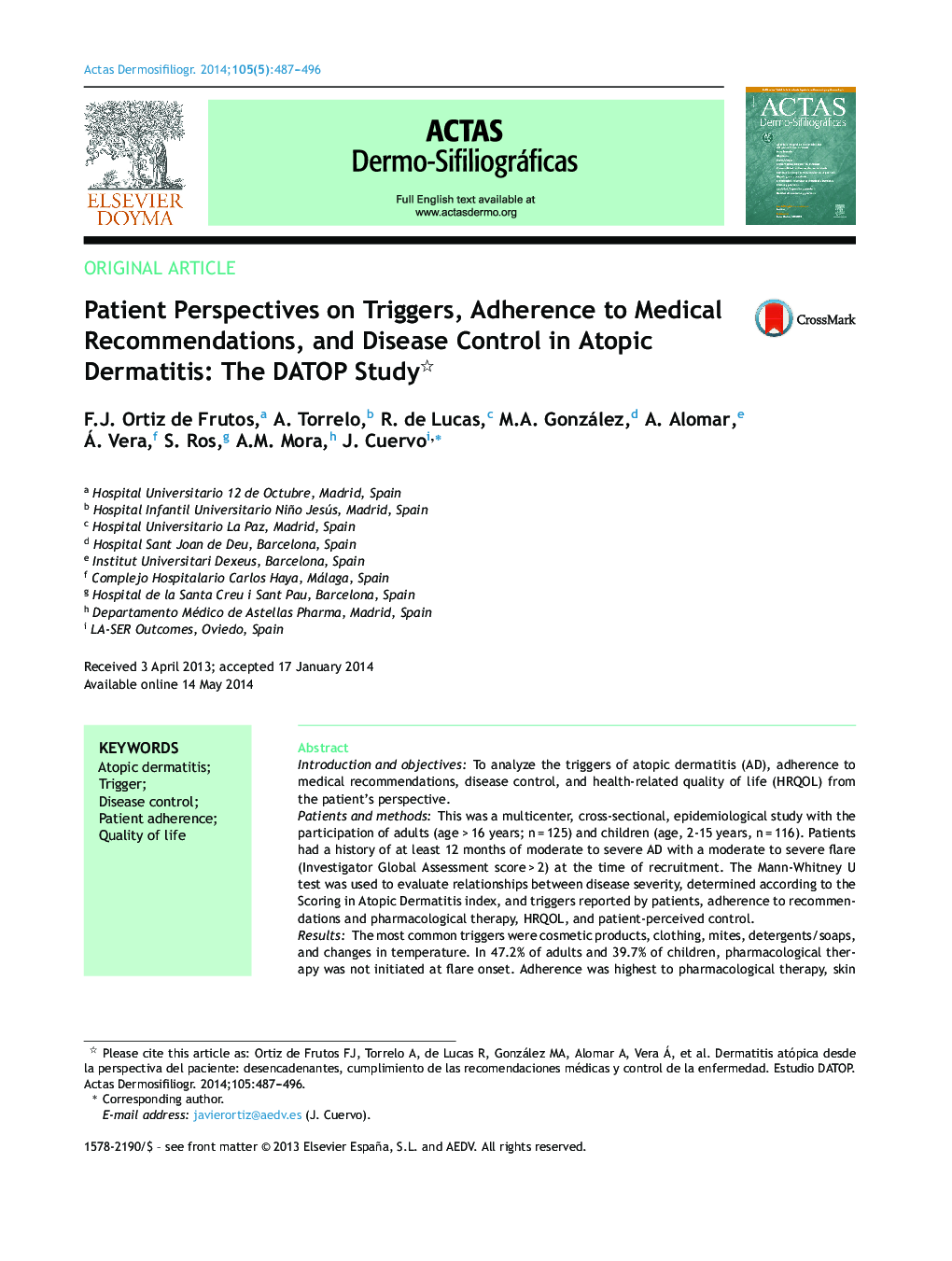 Patient Perspectives on Triggers, Adherence to Medical Recommendations, and Disease Control in Atopic Dermatitis: The DATOP Study