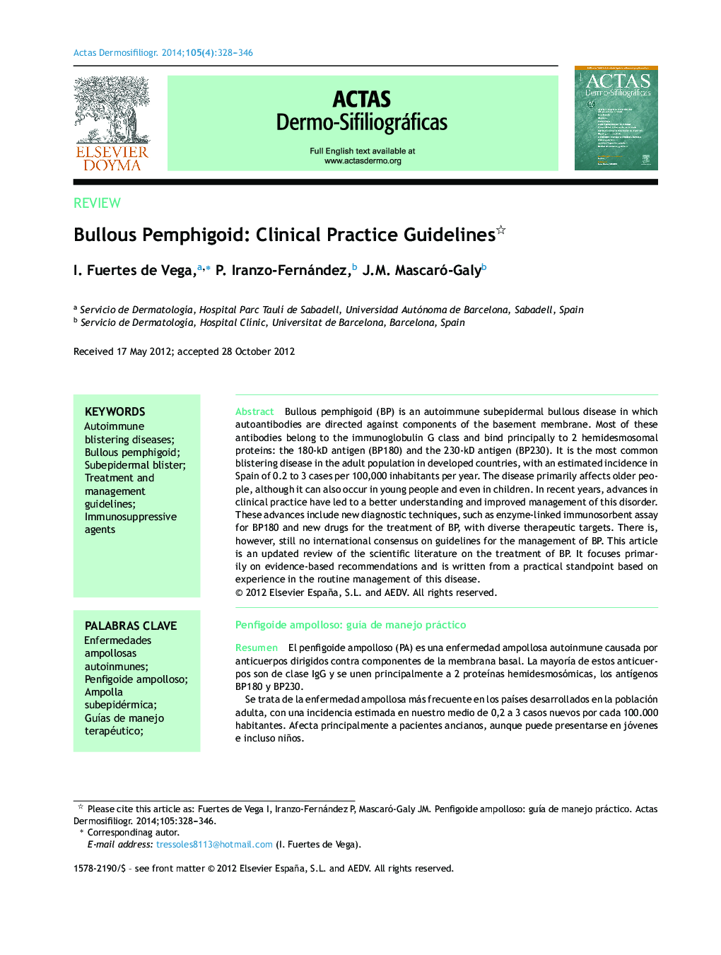 Bullous Pemphigoid: Clinical Practice Guidelines 