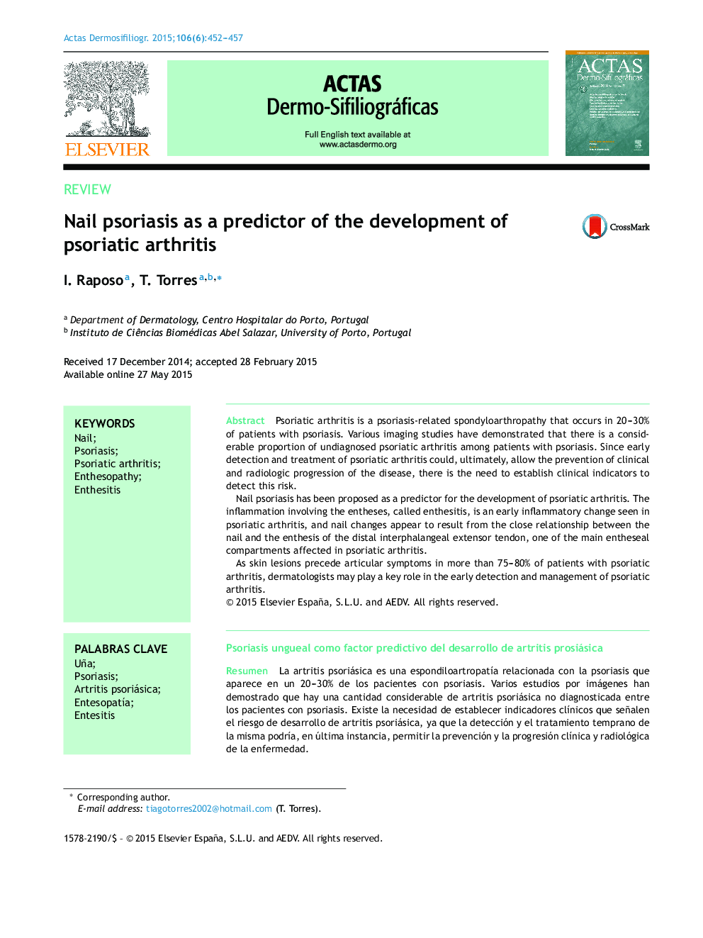 Nail psoriasis as a predictor of the development of psoriatic arthritis