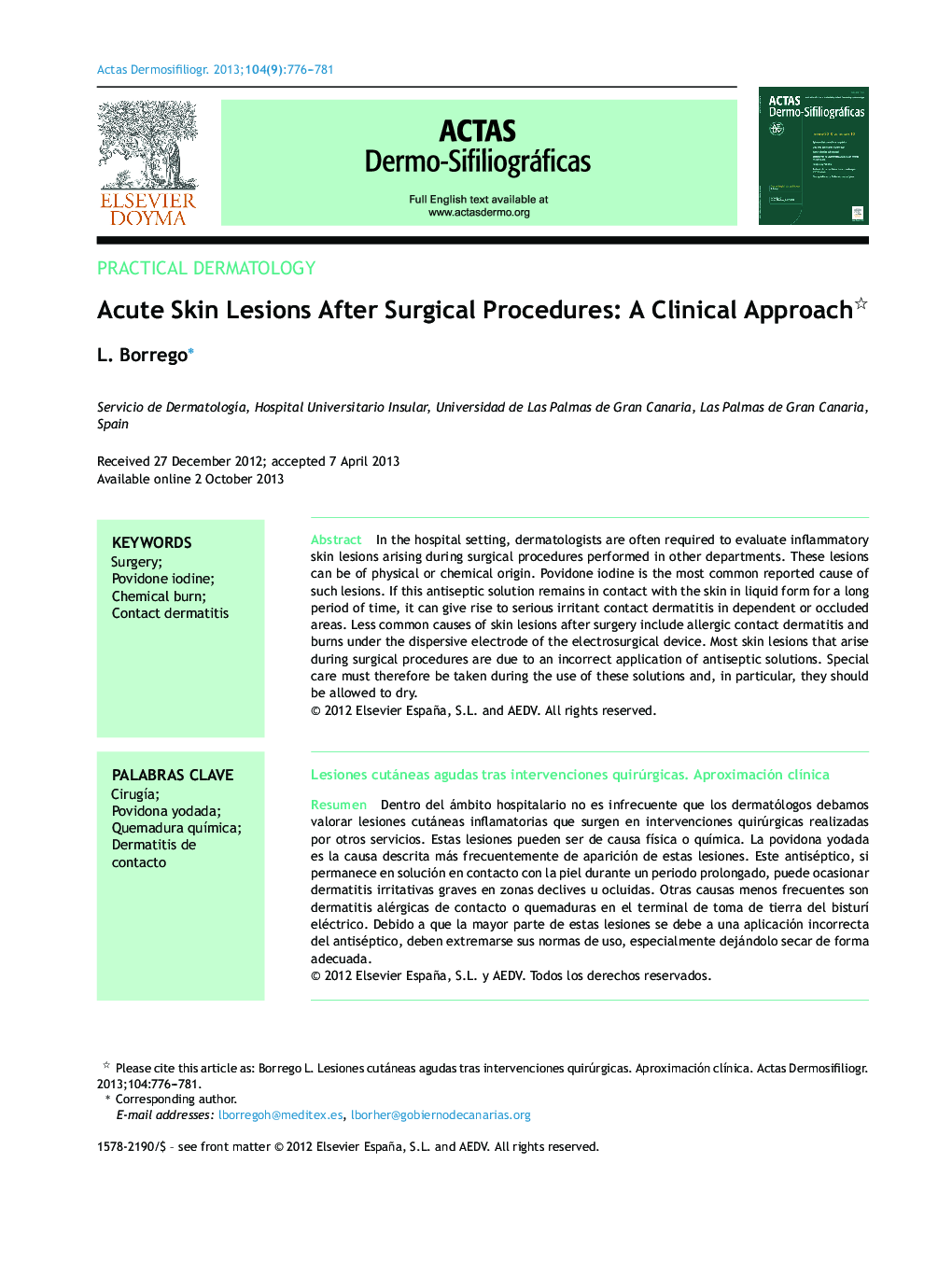 Acute Skin Lesions After Surgical Procedures: A Clinical Approach 