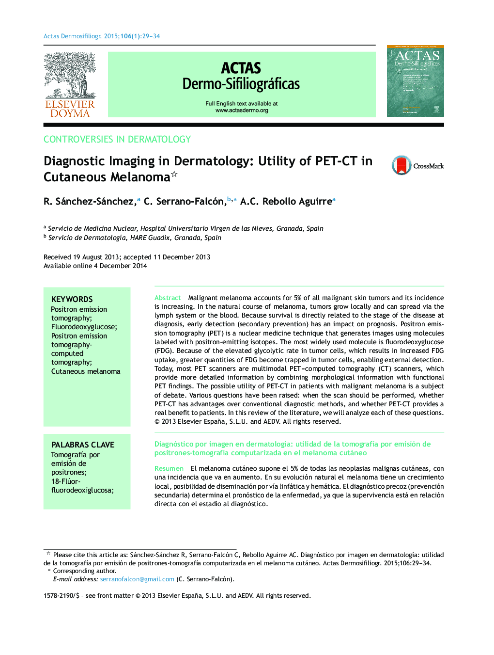 Diagnostic Imaging in Dermatology: Utility of PET-CT in Cutaneous Melanoma 