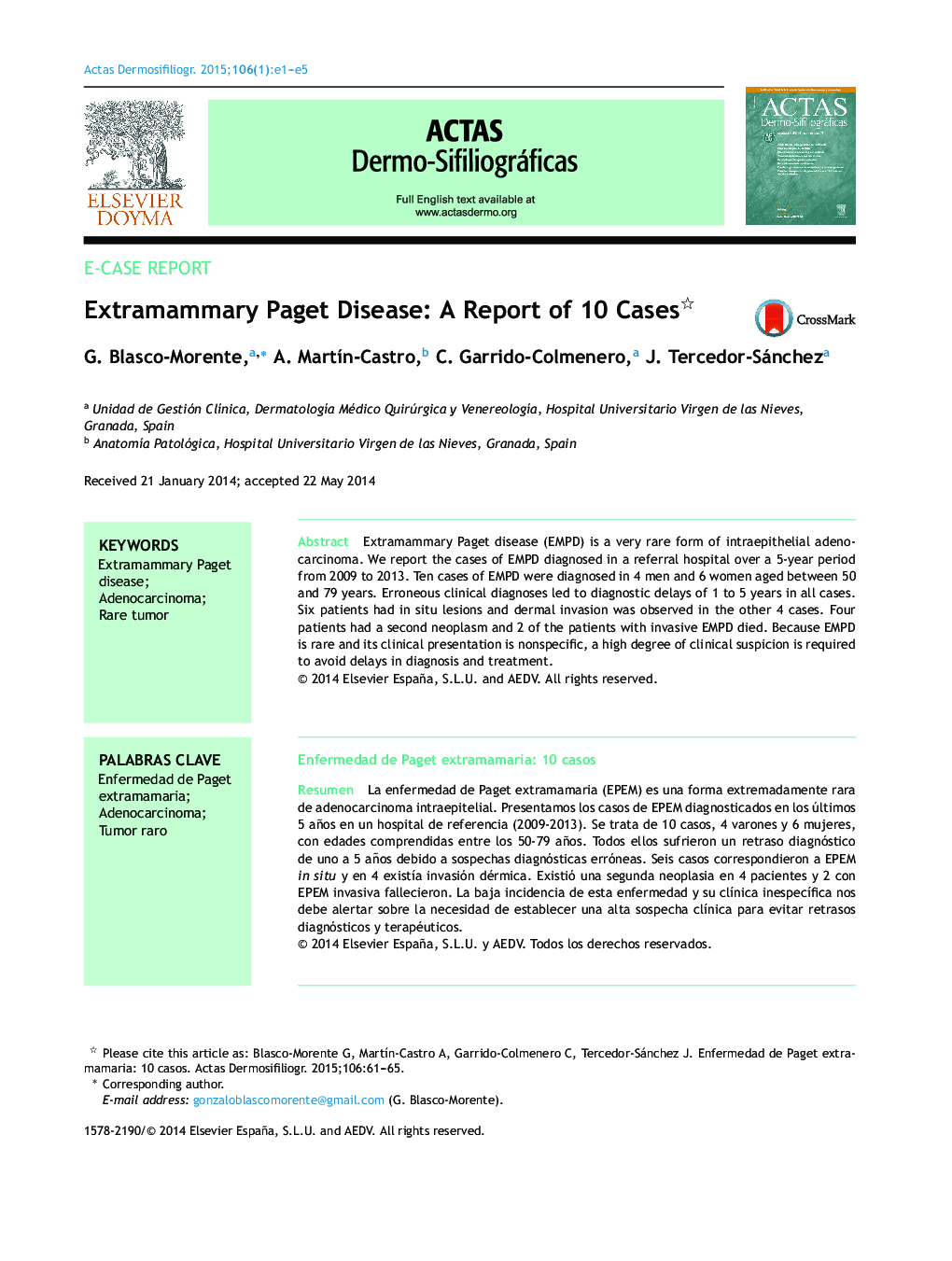 Extramammary Paget Disease: A Report of 10 Cases 