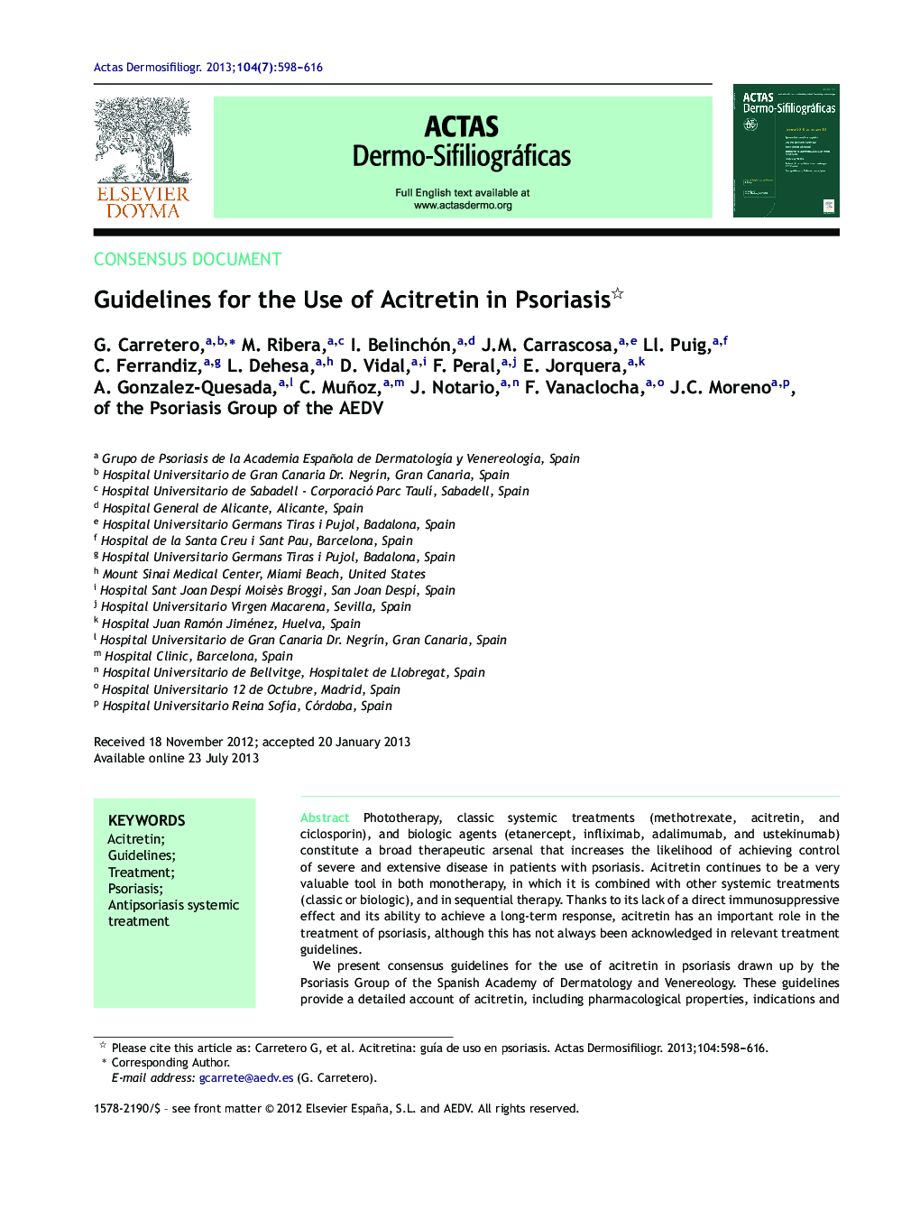 Guidelines for the Use of Acitretin in Psoriasis 