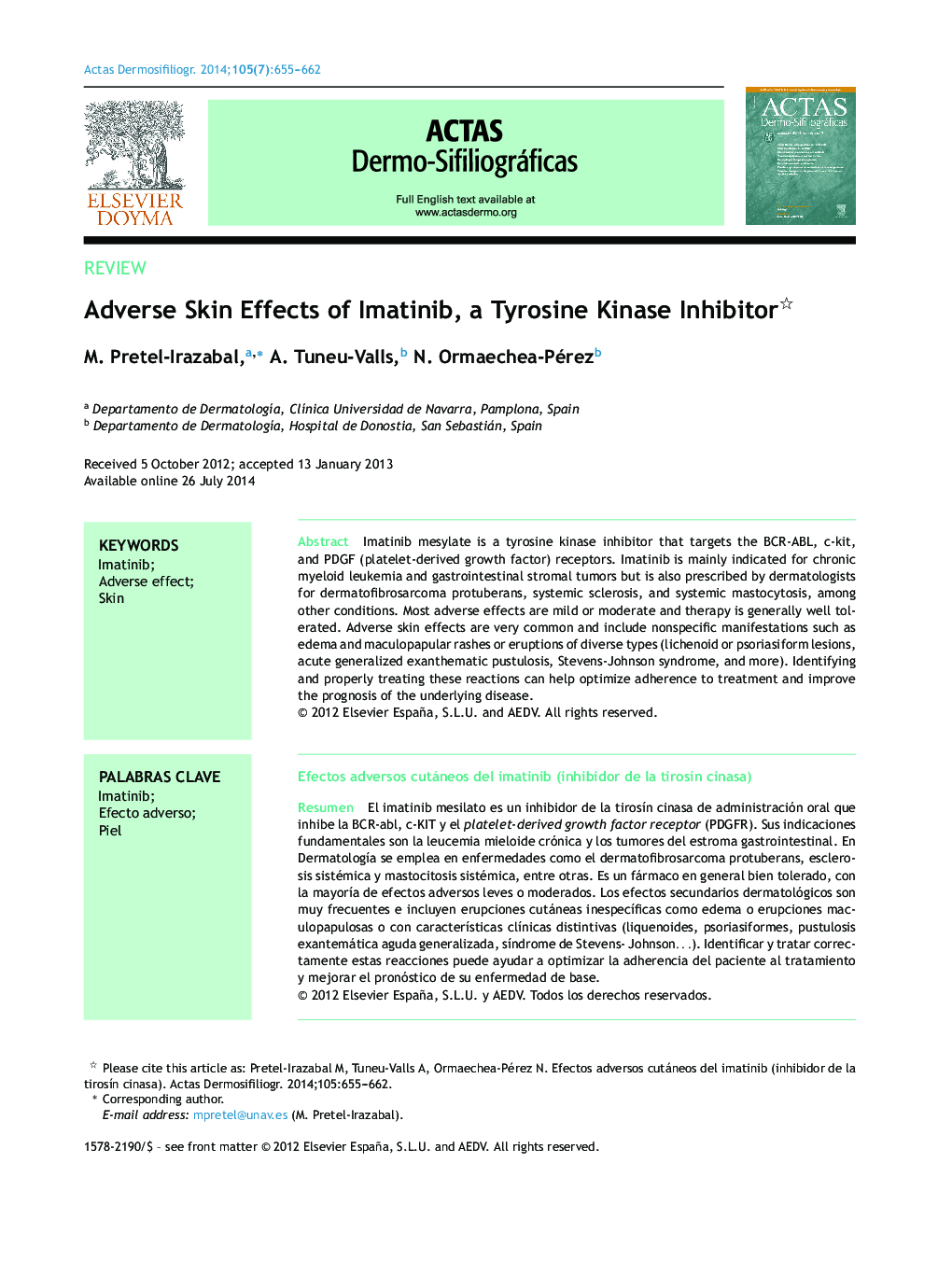 Adverse Skin Effects of Imatinib, a Tyrosine Kinase Inhibitor 