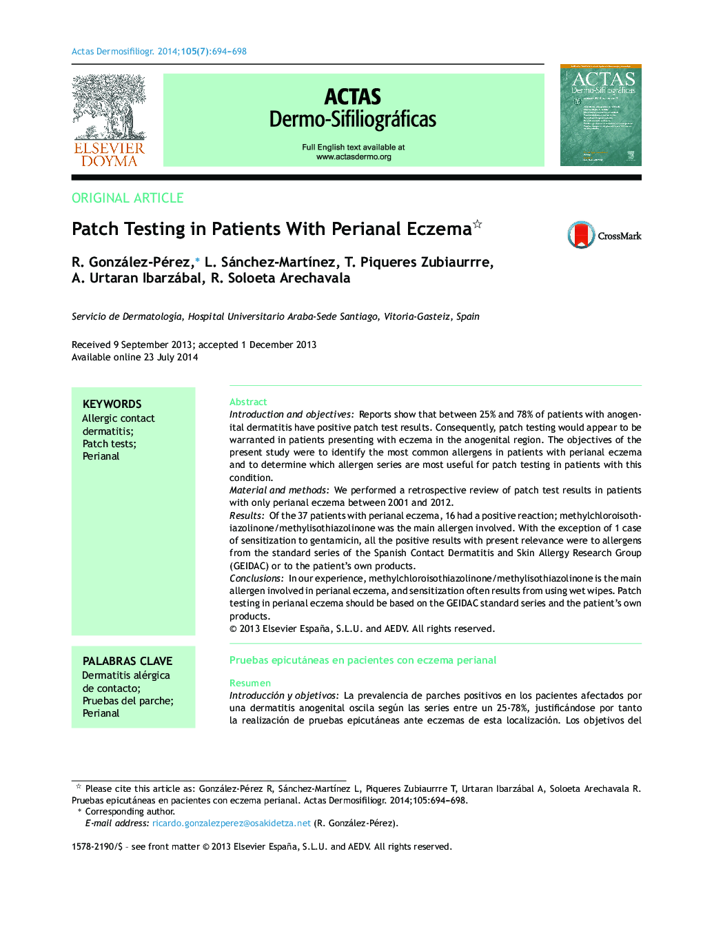 Patch Testing in Patients With Perianal Eczema 