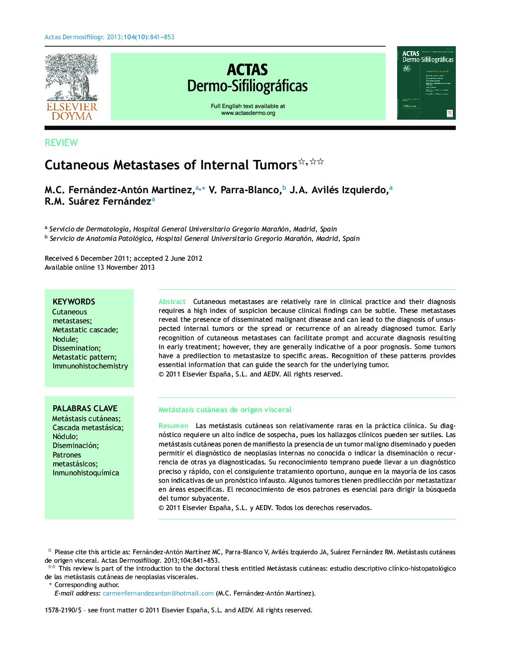 Cutaneous Metastases of Internal Tumors