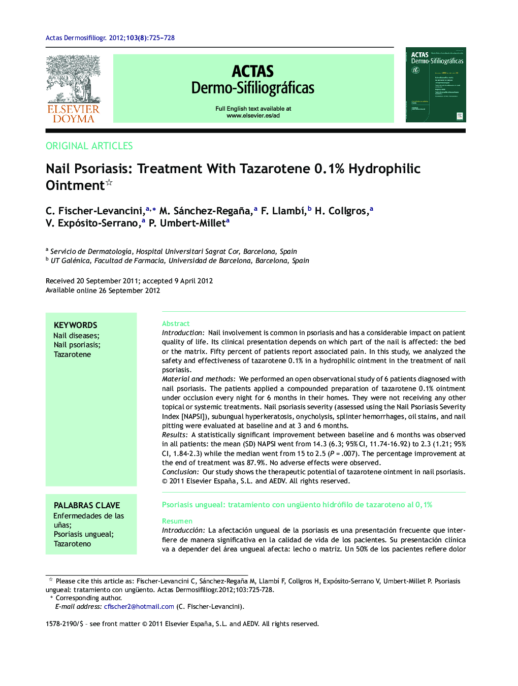Nail Psoriasis: Treatment With Tazarotene 0.1% Hydrophilic Ointment 