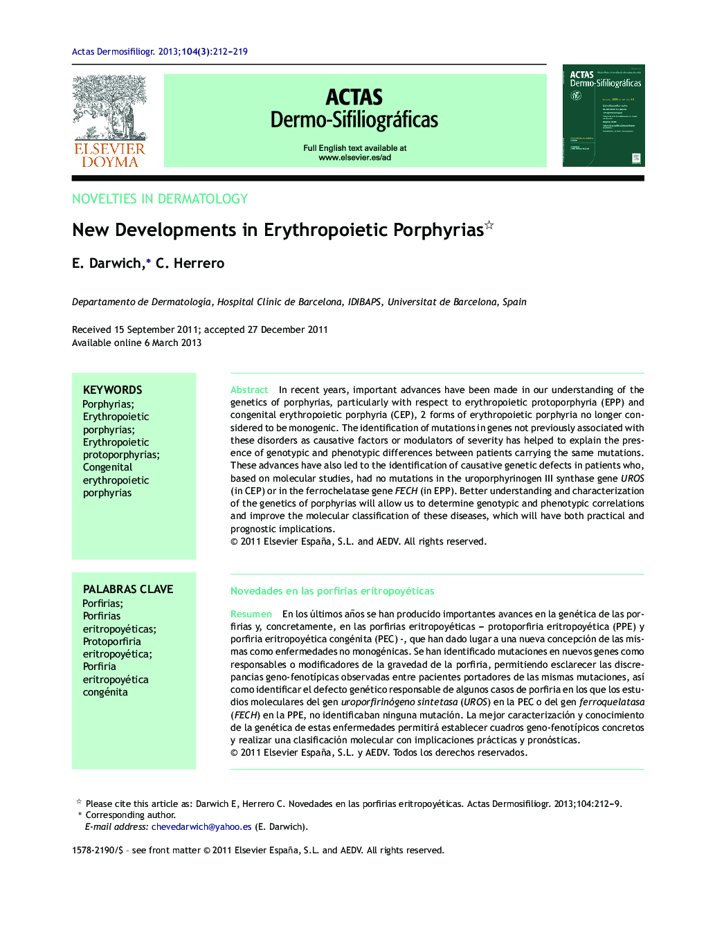 New Developments in Erythropoietic Porphyrias 