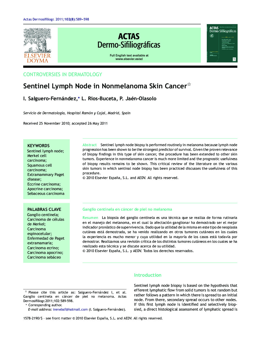 Sentinel Lymph Node in Nonmelanoma Skin Cancer 