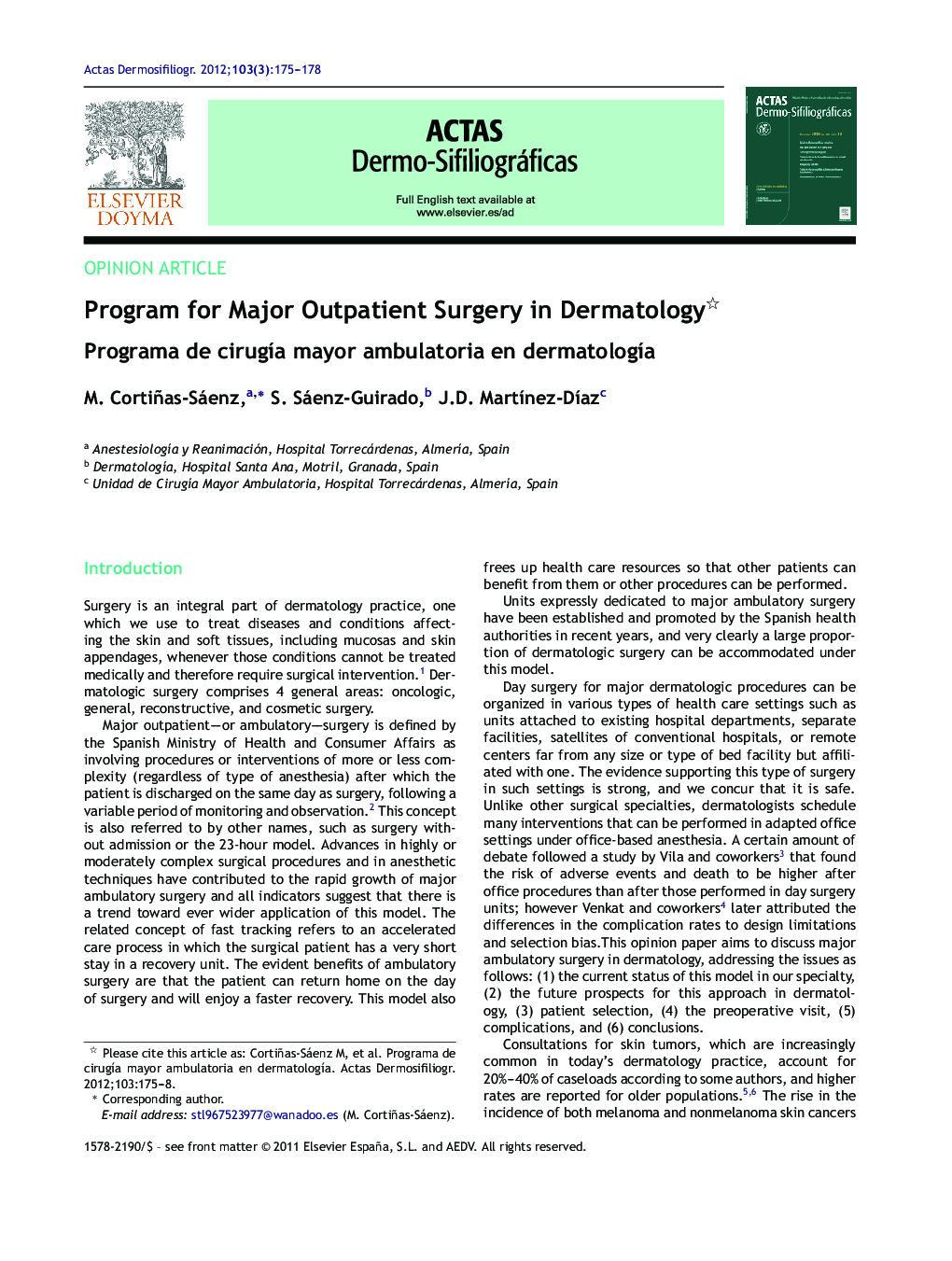 Program for Major Outpatient Surgery in Dermatology