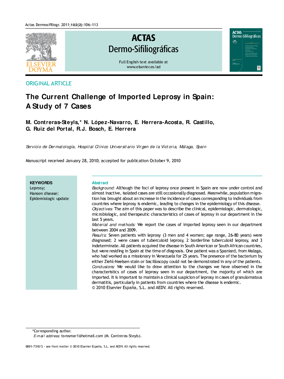 The Current Challenge of Imported Leprosy in Spain: A Study of 7 Cases