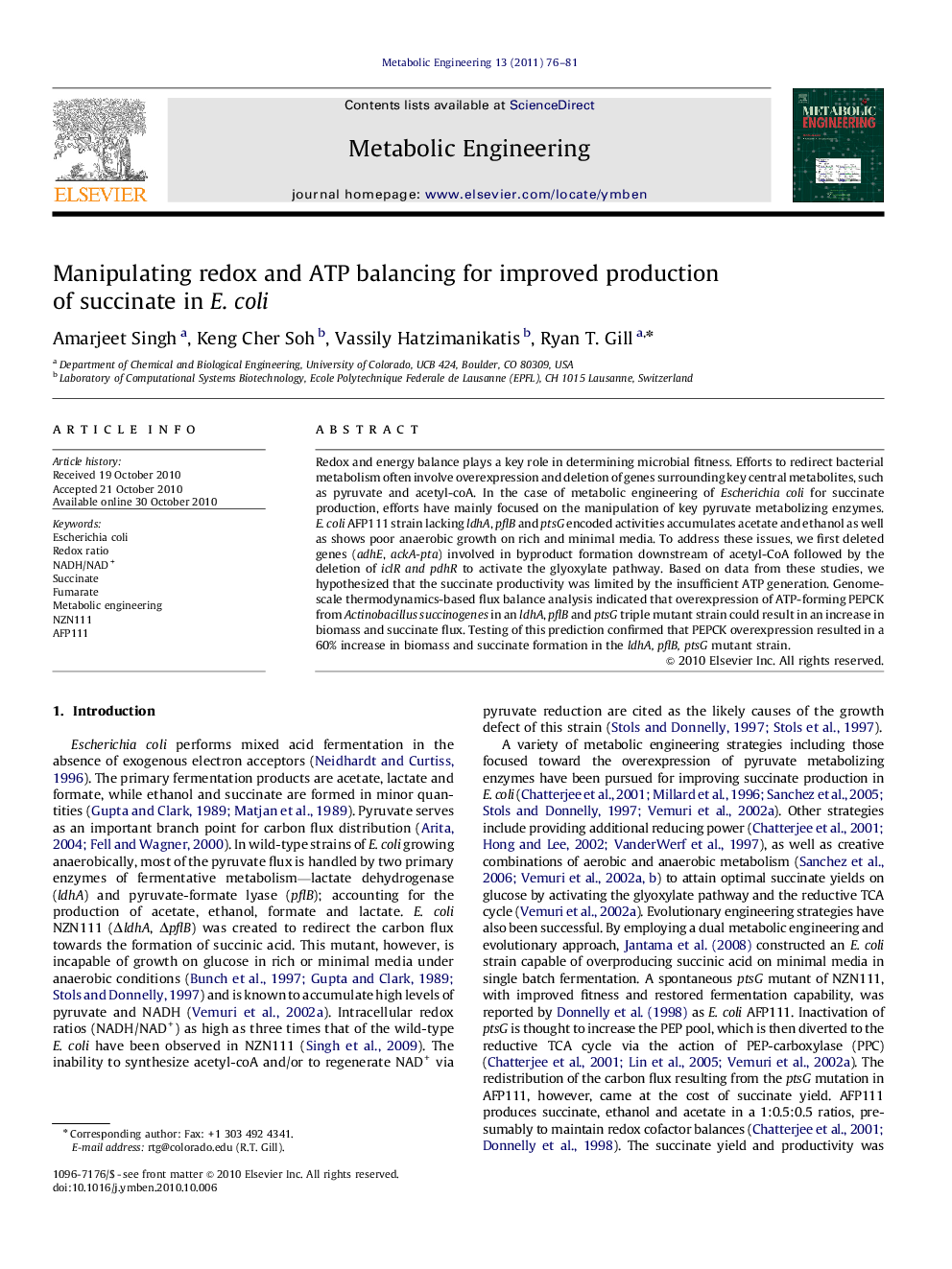 Manipulating redox and ATP balancing for improved production of succinate in E. coli