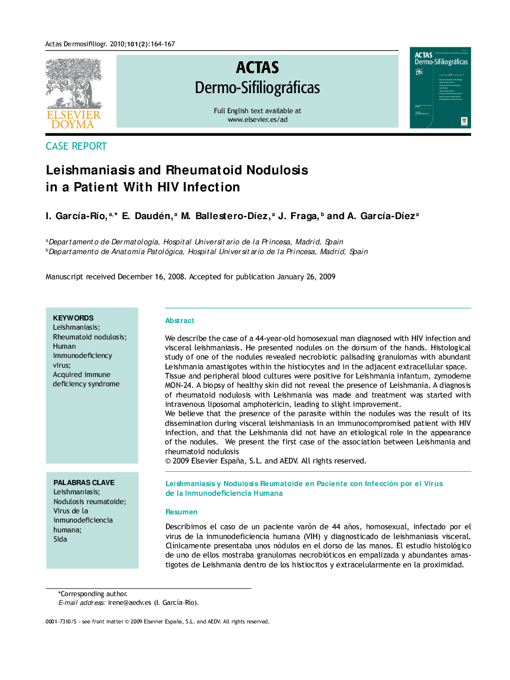 Leishmaniasis and Rheumatoid Nodulosis in a Patient With HIV Infection