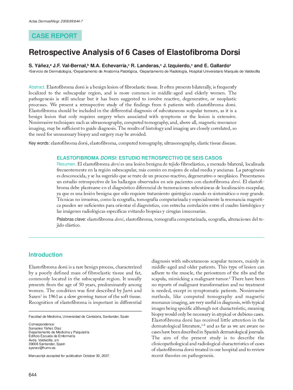 Retrospective Analysis of 6 Cases of Elastofibroma Dorsi
