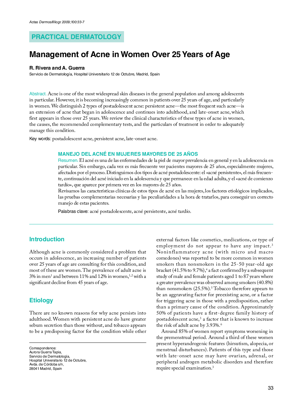 Management of Acne in Women Over 25 Years of Age