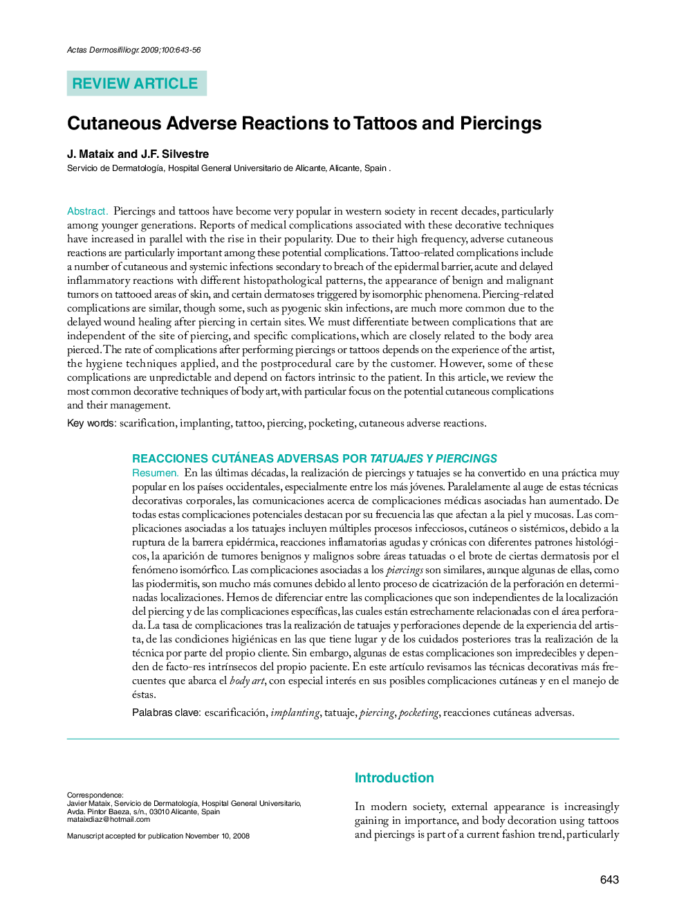 Cutaneous Adverse Reactions to Tattoos and Piercings