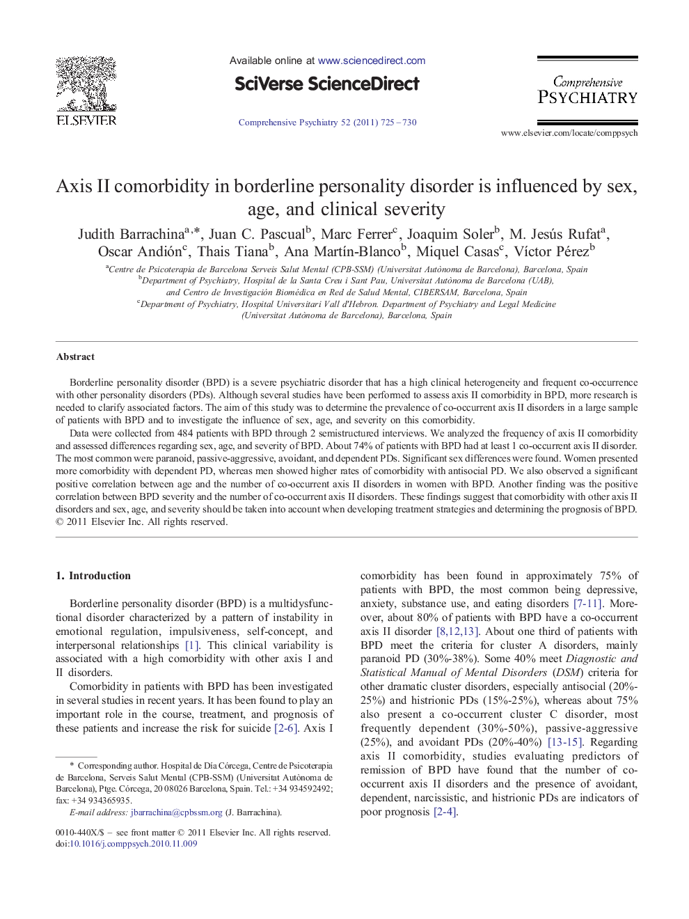 عکس صفحه اول مقاله: Axis II comorbidity in borderline personality disorder is influenced by sex, age, and clinical severity Axis II comorbidity in borderline personality disorder is influenced by sex, age, and clinical severity