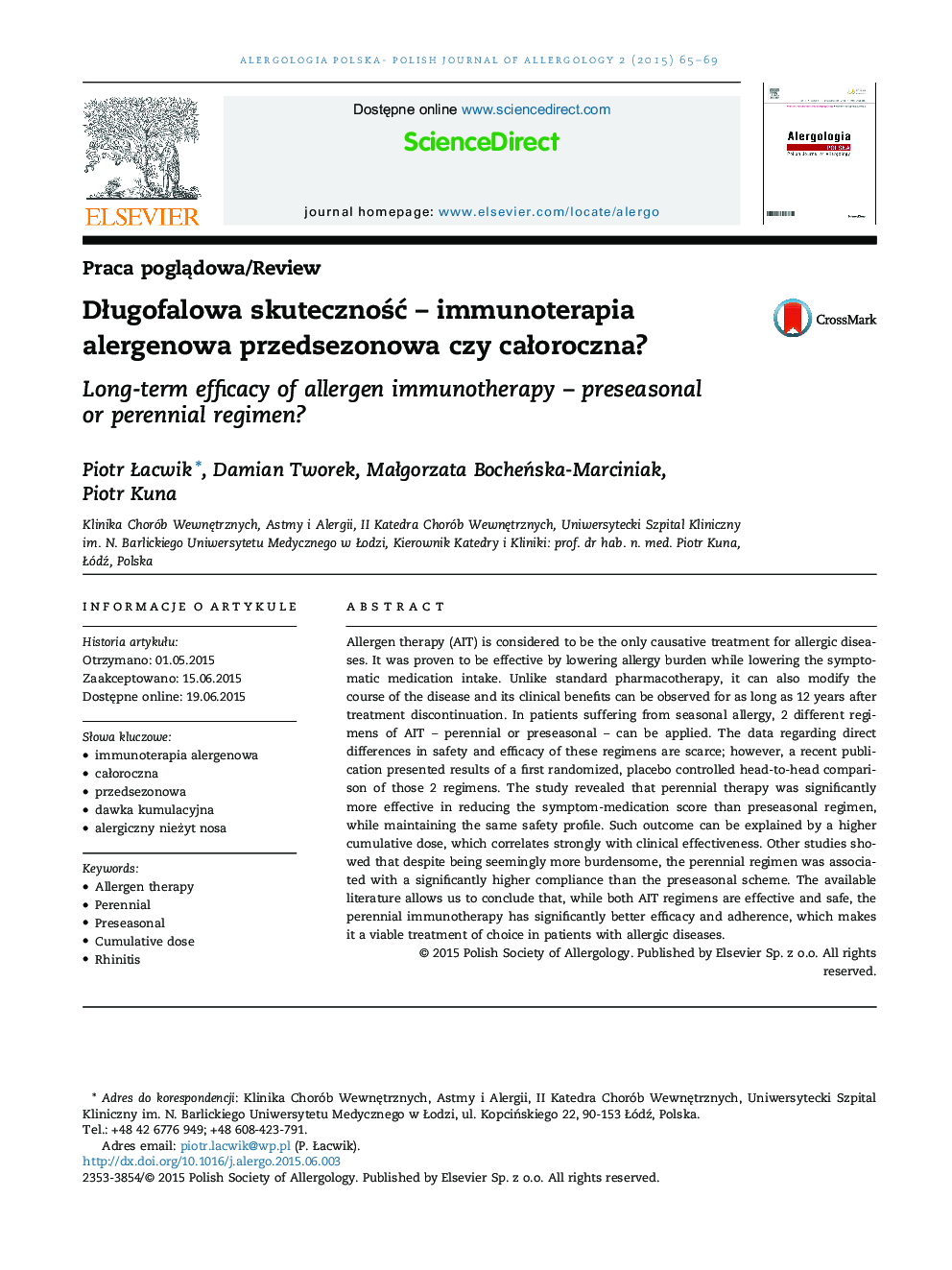 DÅugofalowa skutecznoÅÄ - immunoterapia alergenowa przedsezonowa czy caÅoroczna?