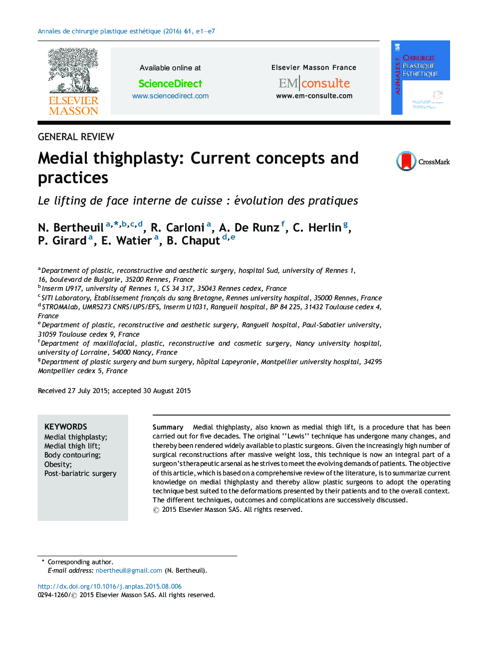 Medial thighplasty: Current concepts and practices