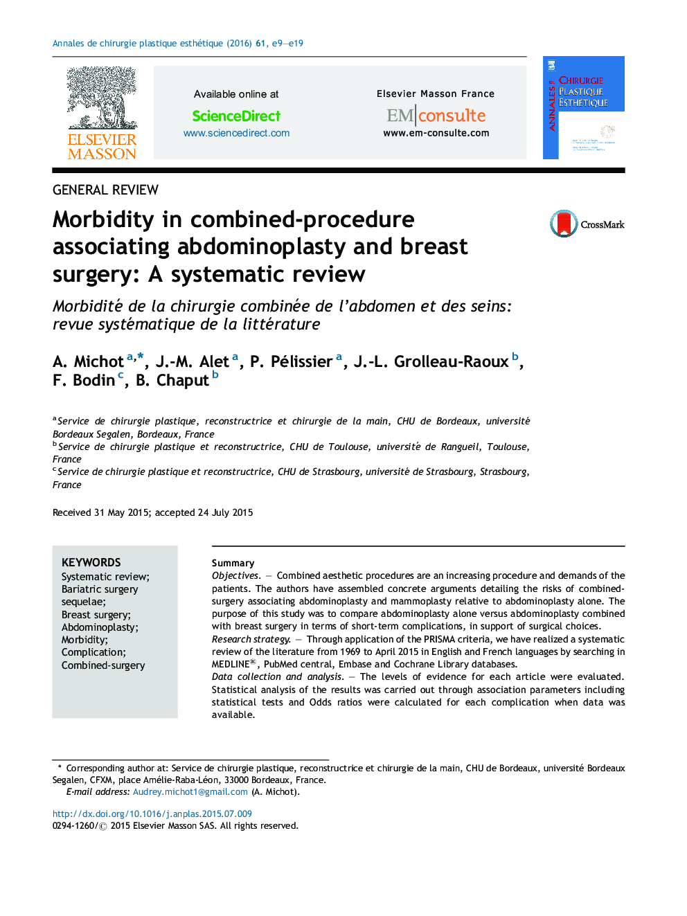 Morbidity in combined-procedure associating abdominoplasty and breast surgery: A systematic review