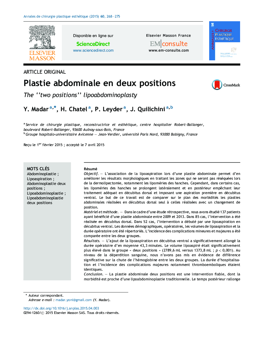 Plastie abdominale en deux positions