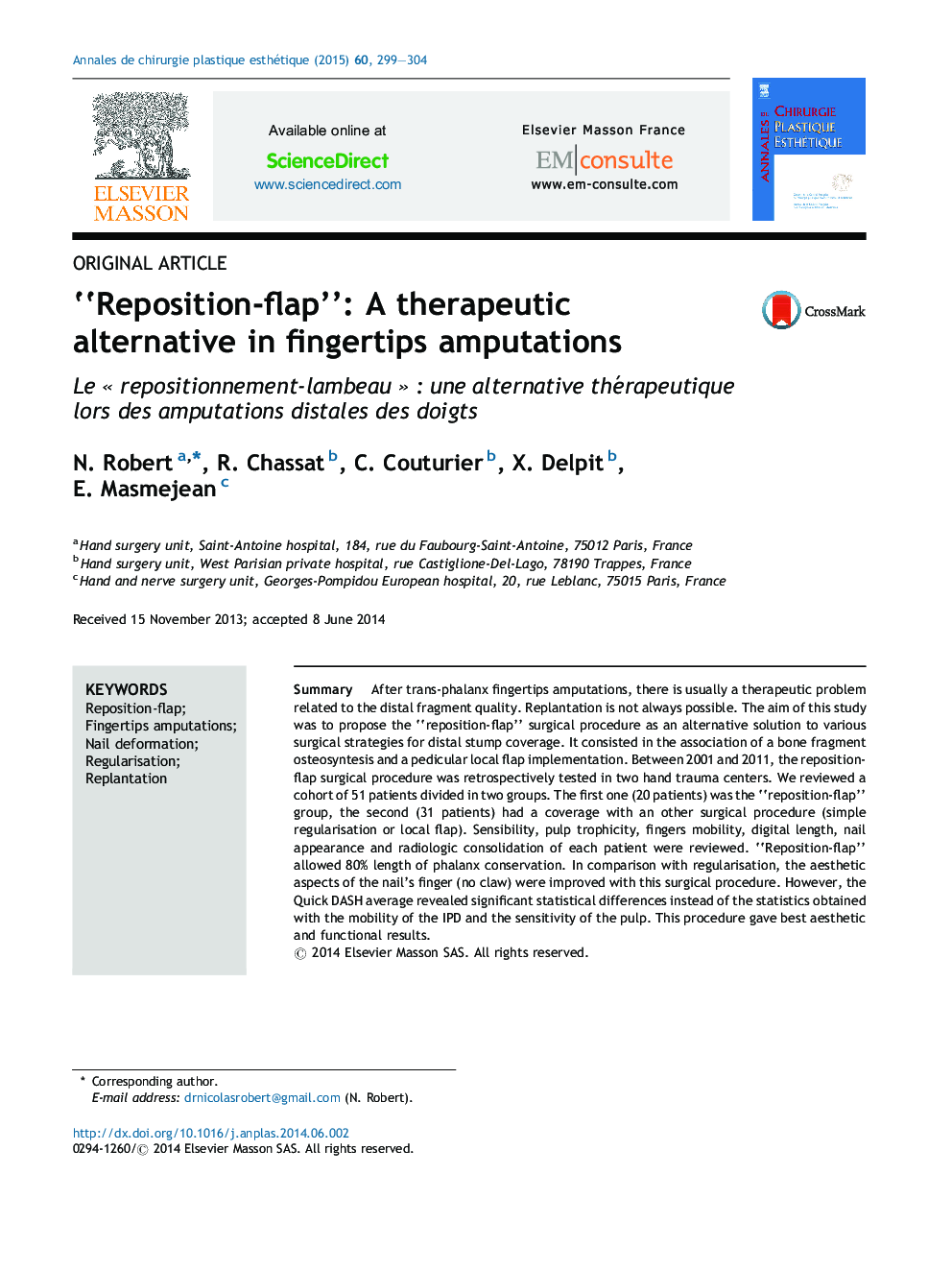 “Reposition-flap”: A therapeutic alternative in fingertips amputations