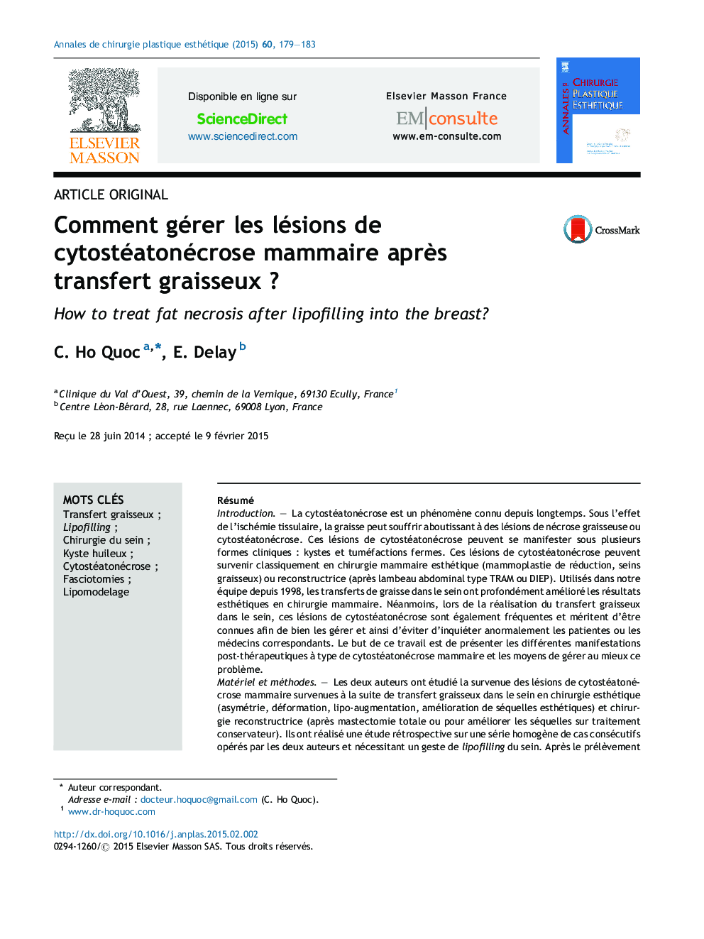 Comment gérer les lésions de cytostéatonécrose mammaire après transfert graisseux ?