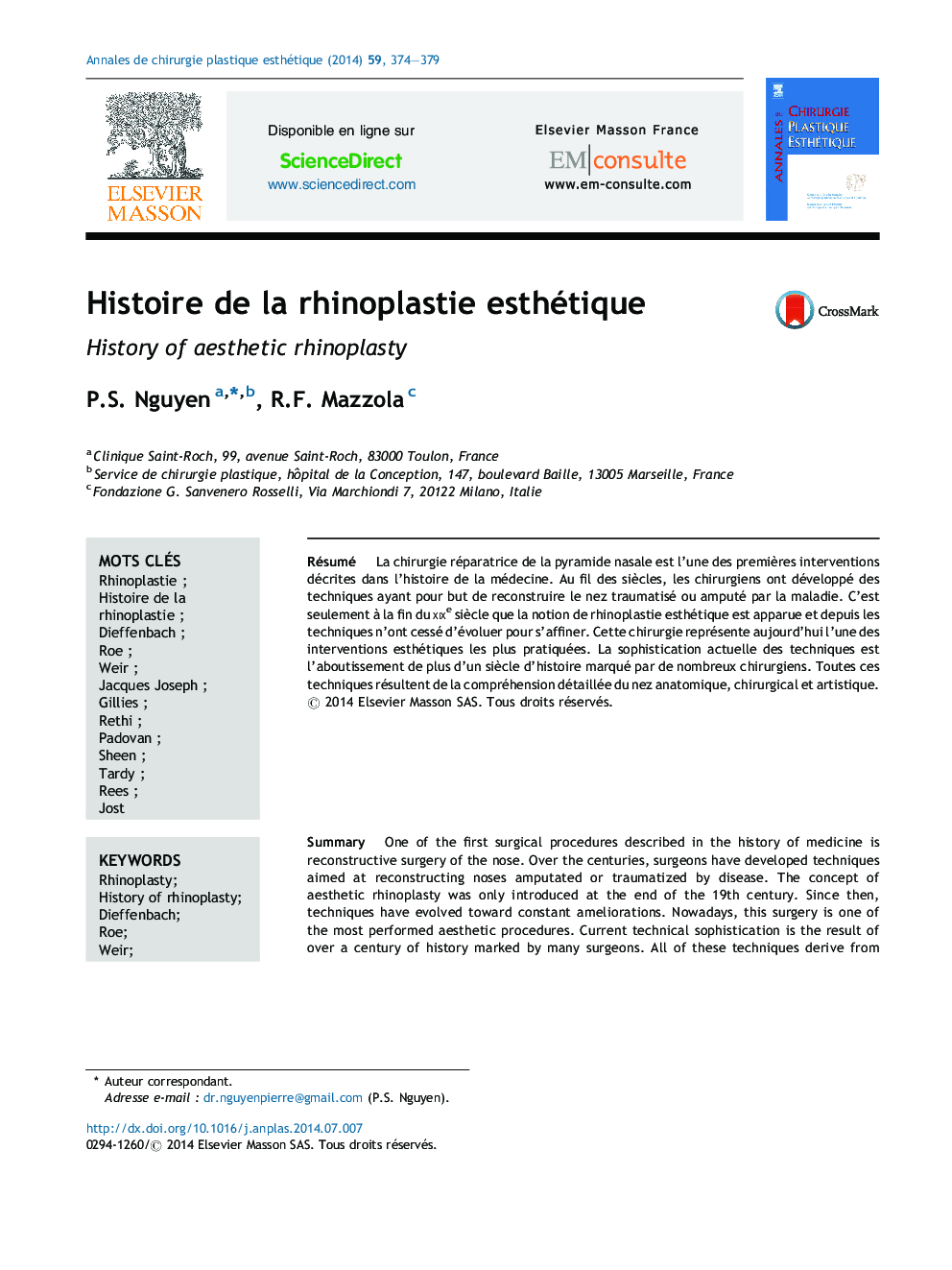 Histoire de la rhinoplastie esthétique