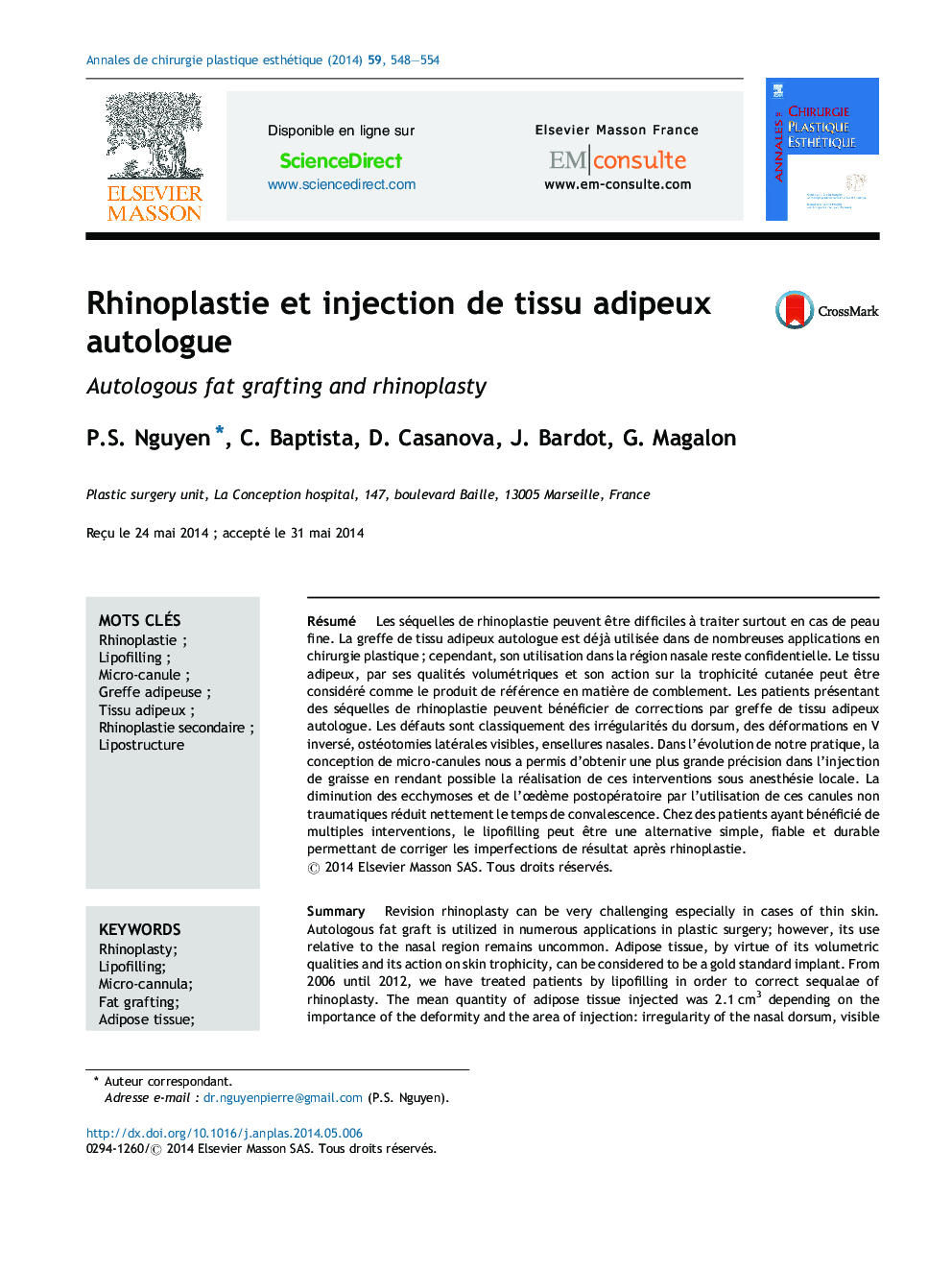 Rhinoplastie et injection de tissu adipeux autologue