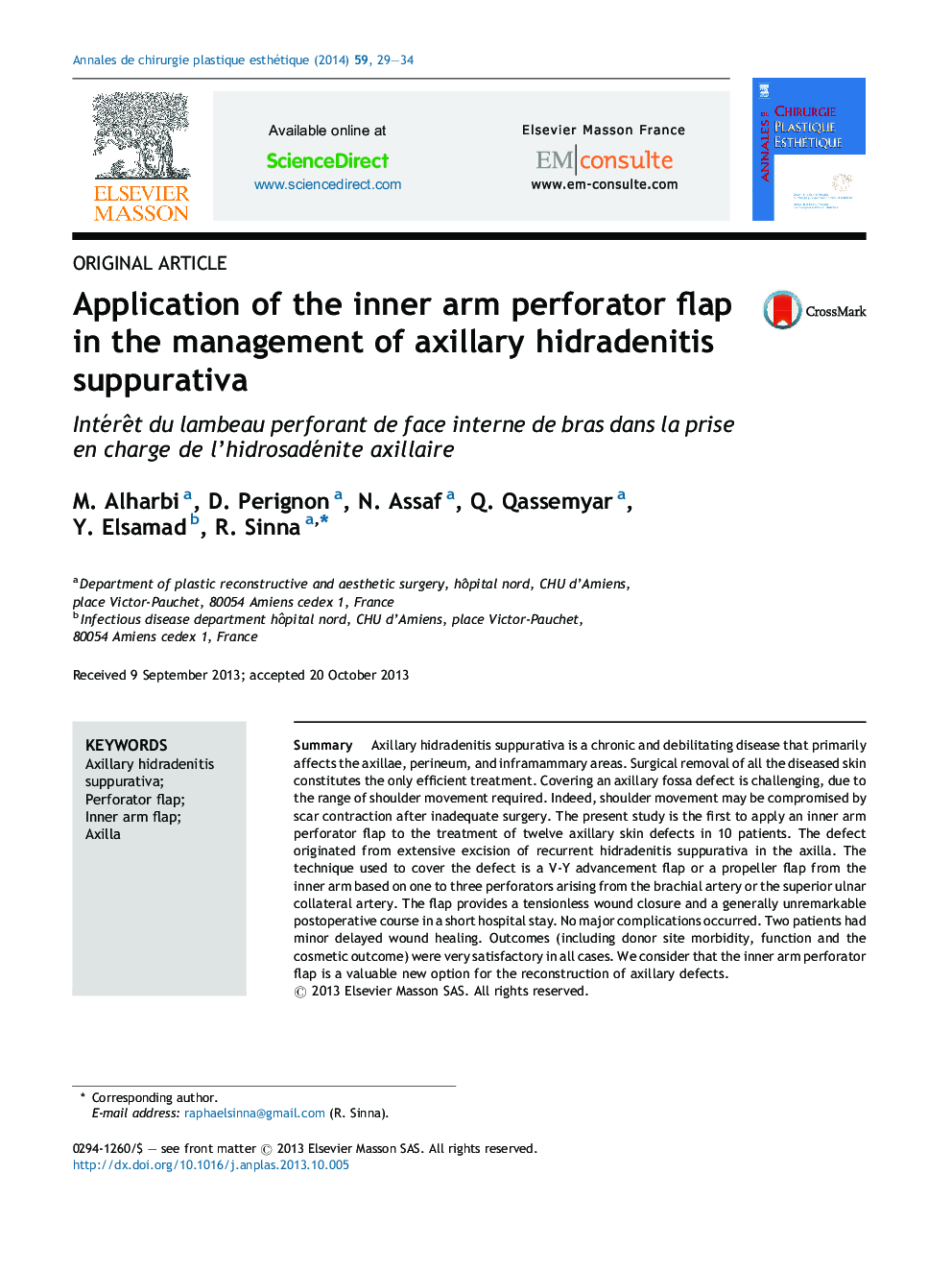 Application of the inner arm perforator flap in the management of axillary hidradenitis suppurativa