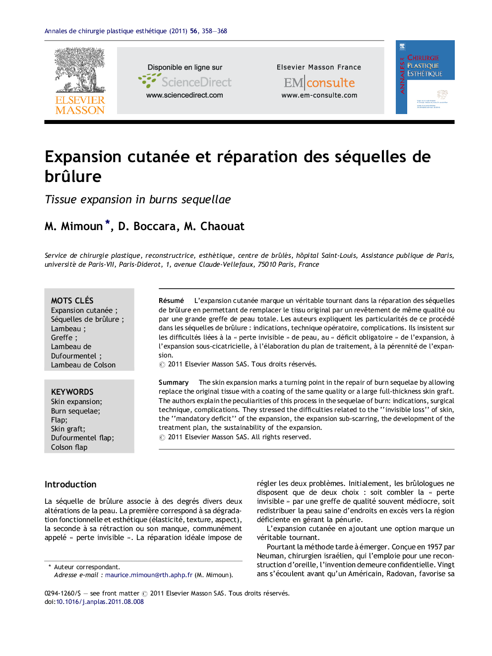 Expansion cutanée et réparation des séquelles de brûlure