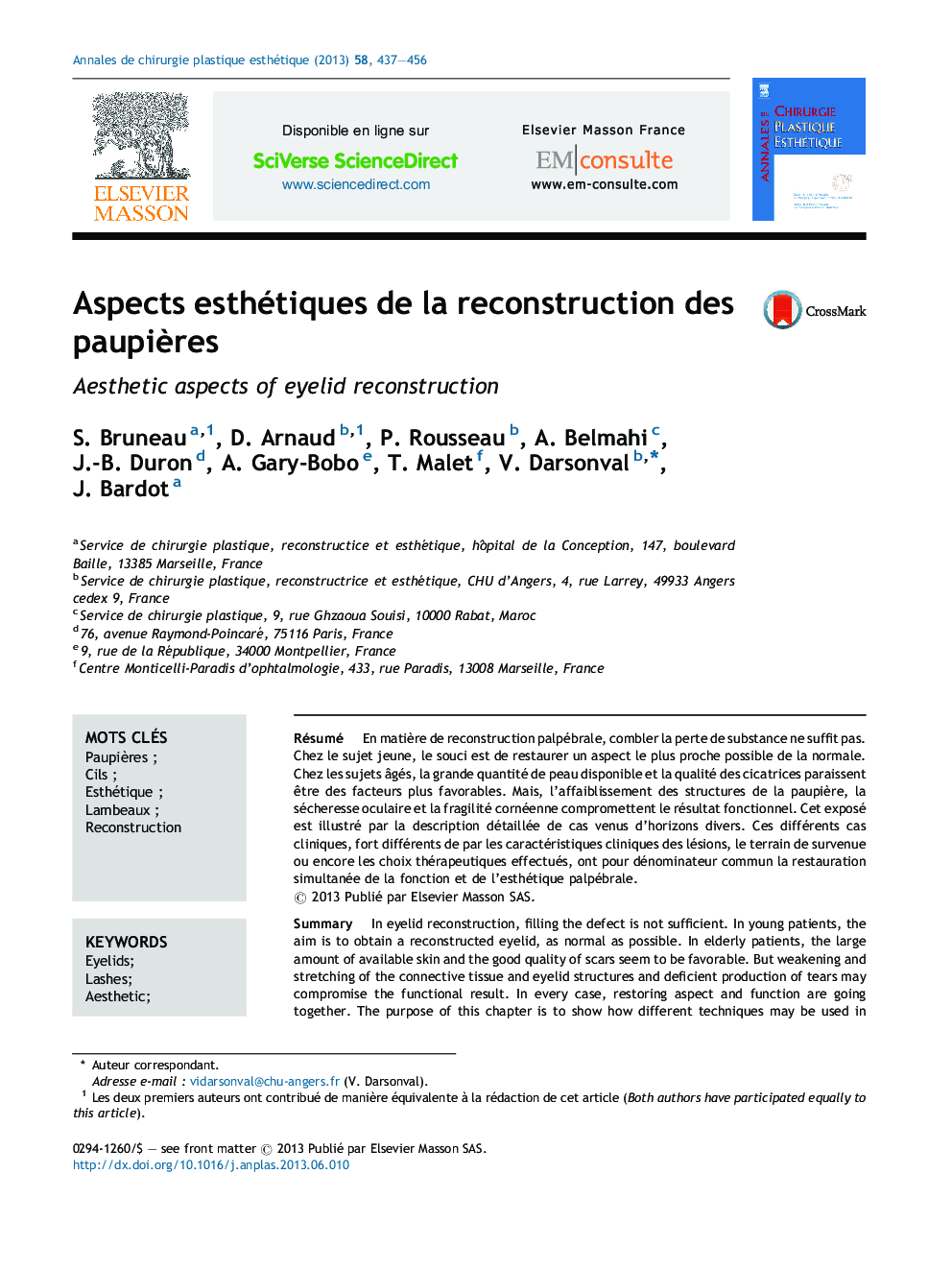 Aspects esthétiques de la reconstruction des paupières