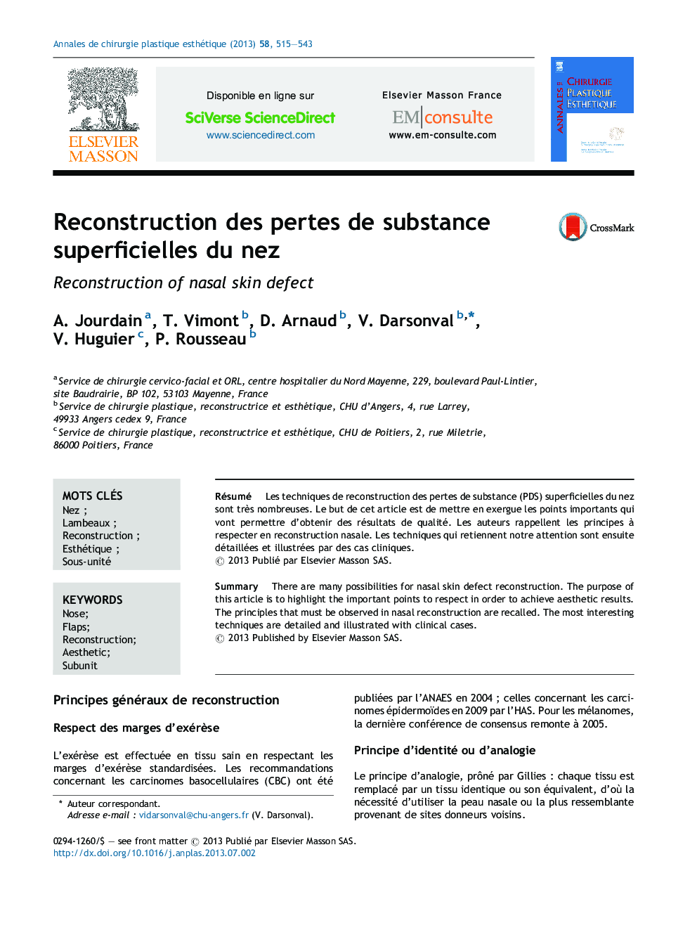 Reconstruction des pertes de substance superficielles du nez