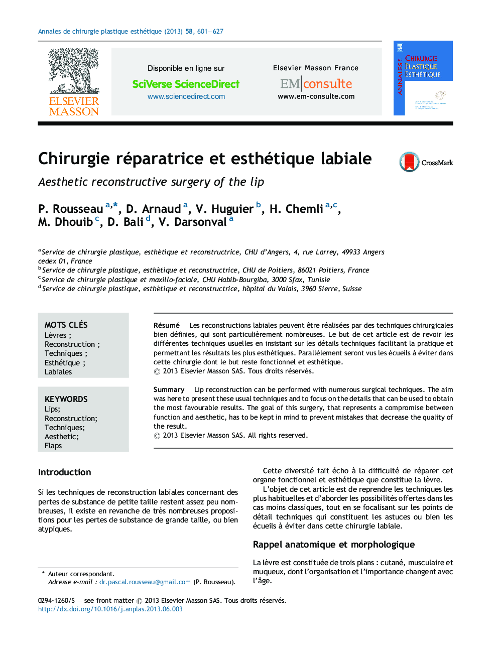 Chirurgie réparatrice et esthétique labiale