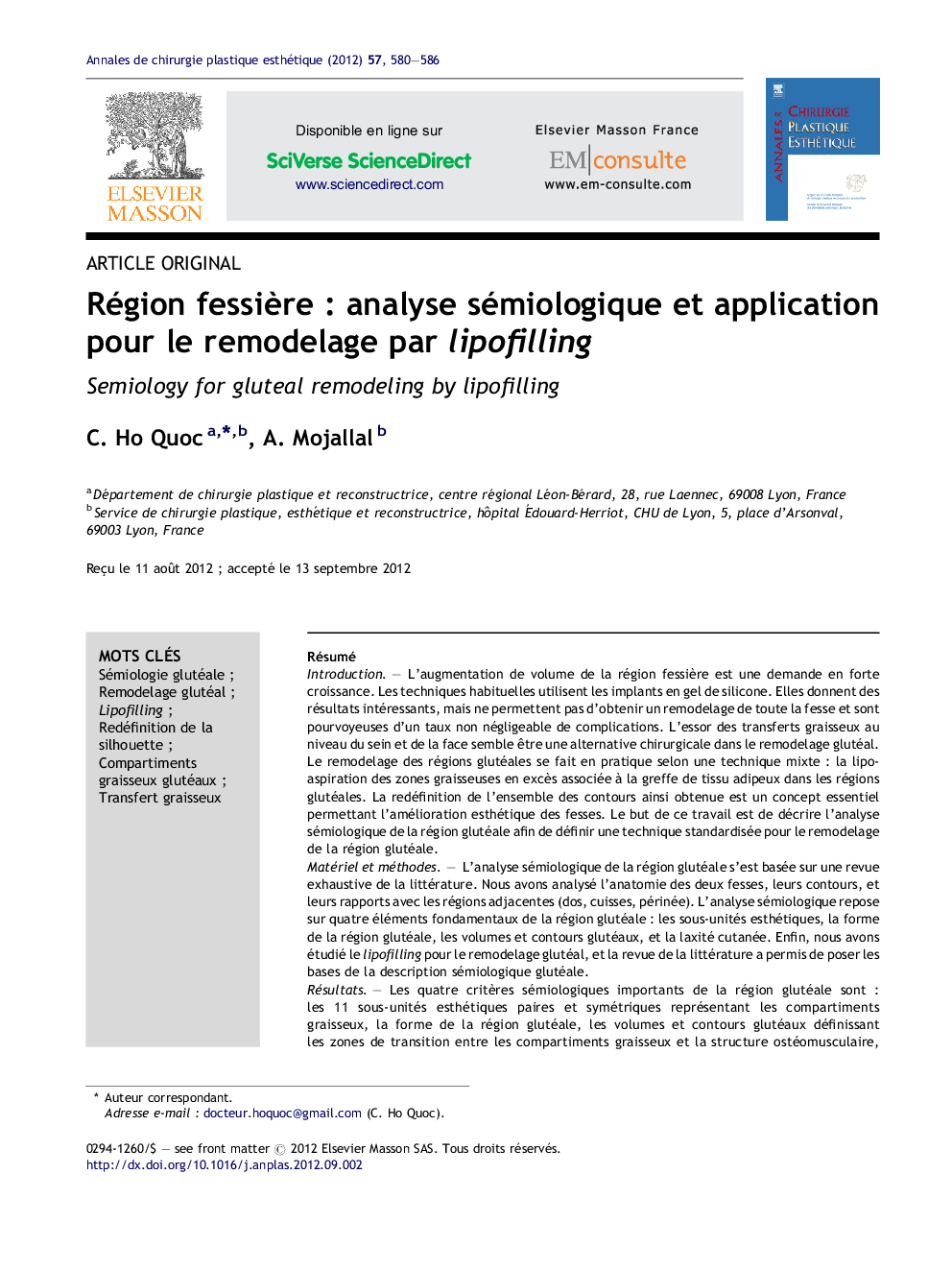 Région fessière : analyse sémiologique et application pour le remodelage par lipofilling