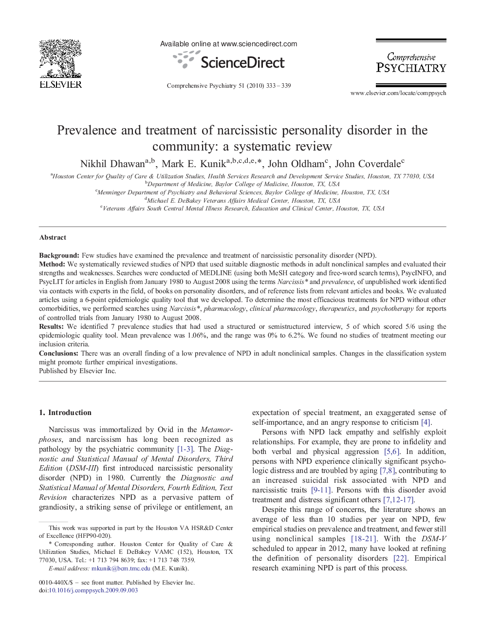 Prevalence and treatment of narcissistic personality disorder in the community: a systematic review 
