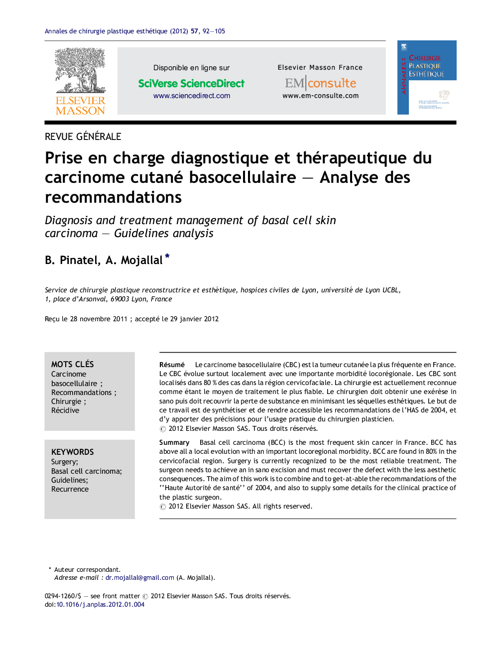 Prise en charge diagnostique et thérapeutique du carcinome cutané basocellulaire – Analyse des recommandations