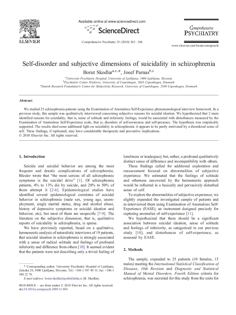 Self-disorder and subjective dimensions of suicidality in schizophrenia