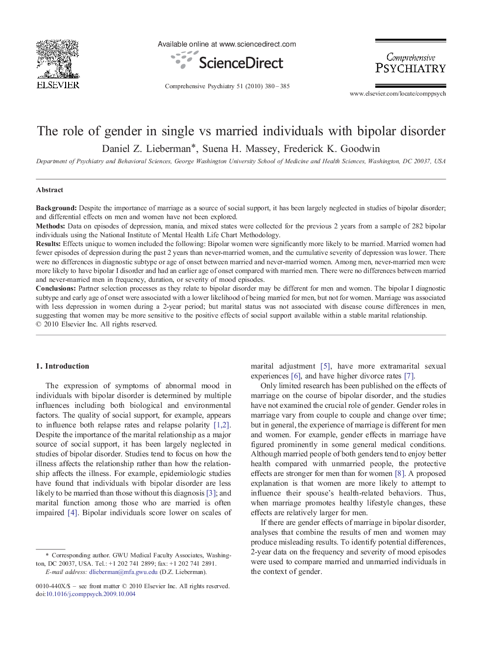 The role of gender in single vs married individuals with bipolar disorder