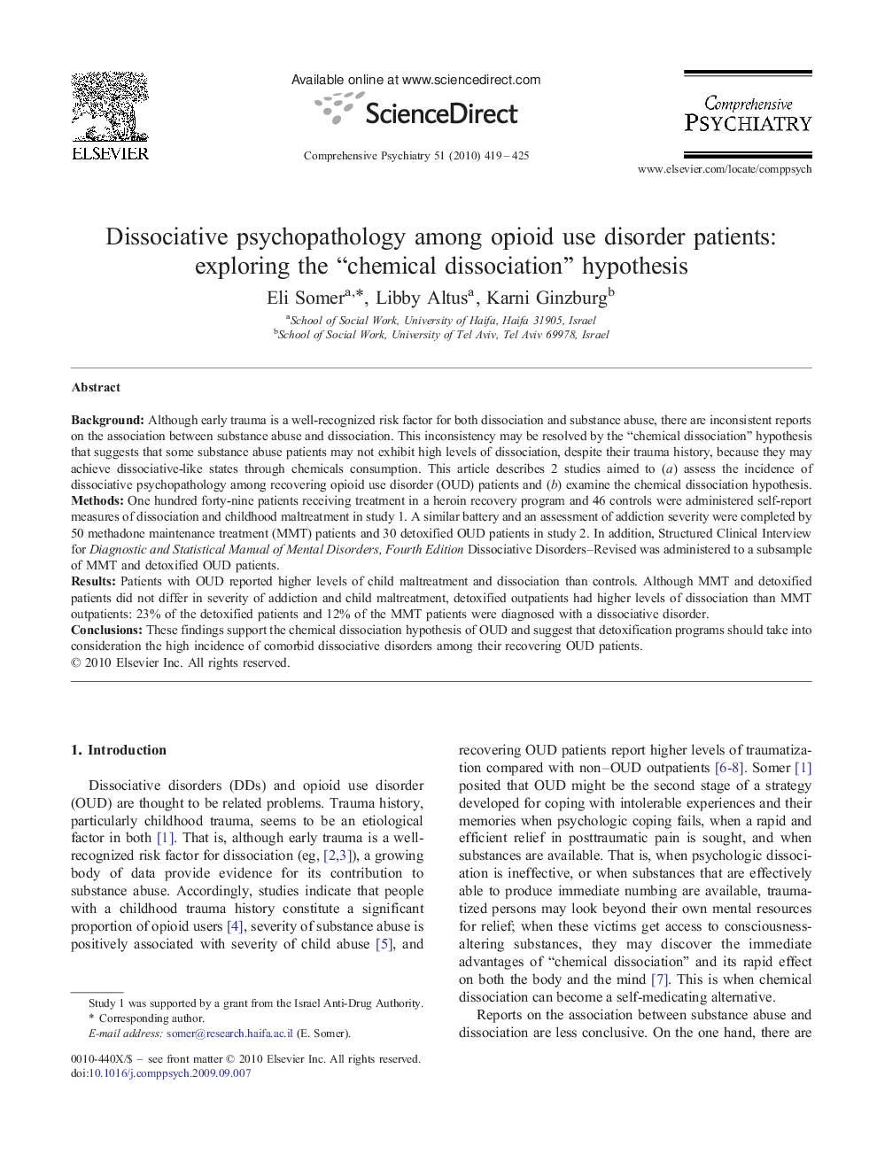 Dissociative psychopathology among opioid use disorder patients: exploring the “chemical dissociation” hypothesis 