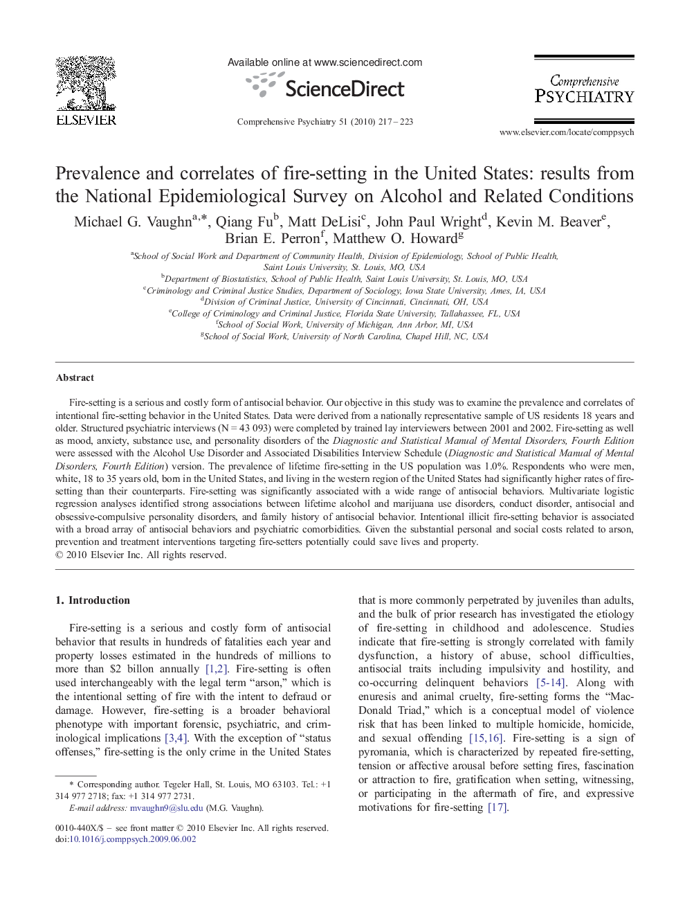 Prevalence and correlates of fire-setting in the United States: results from the National Epidemiological Survey on Alcohol and Related Conditions