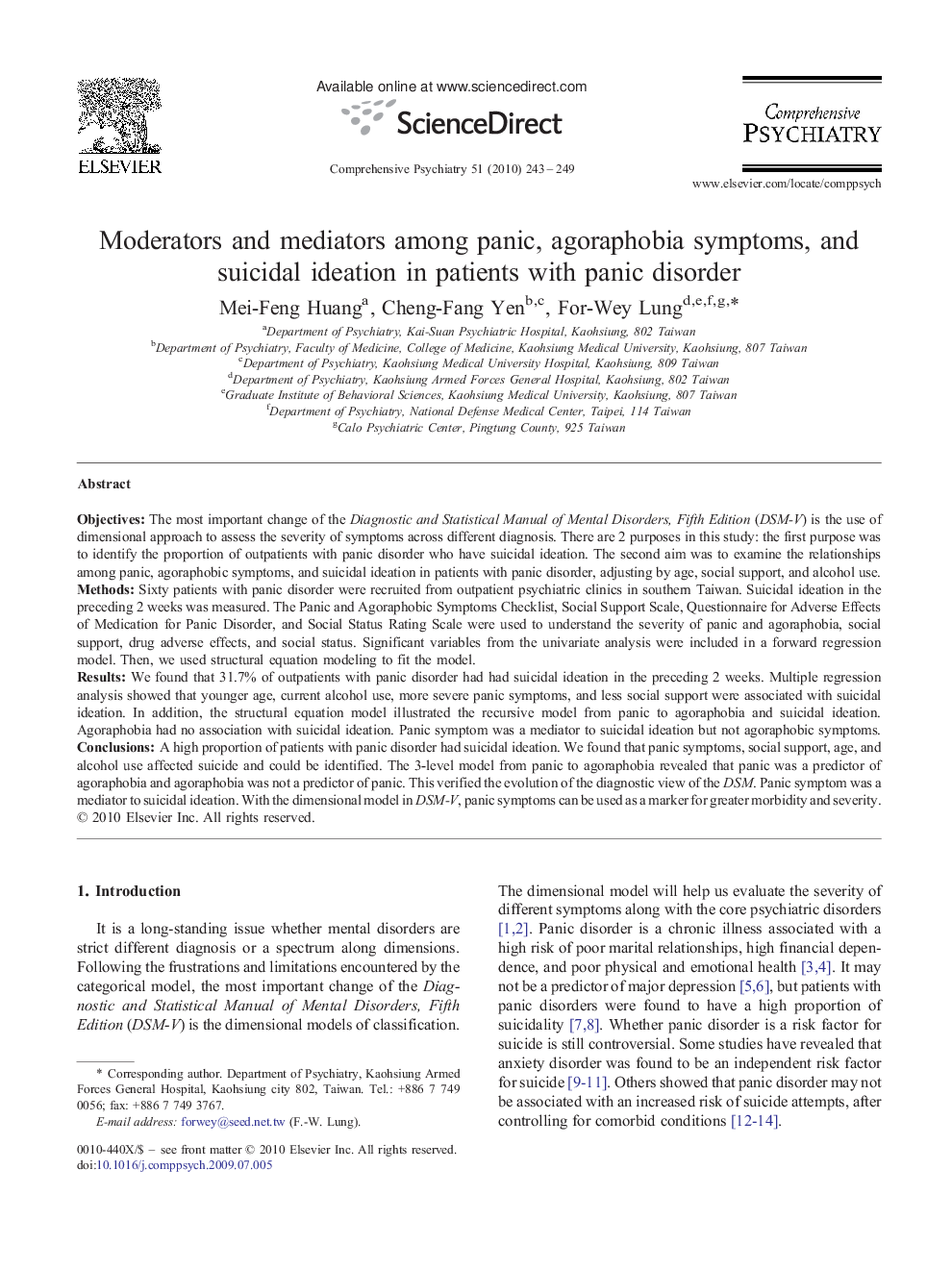 Moderators and mediators among panic, agoraphobia symptoms, and suicidal ideation in patients with panic disorder