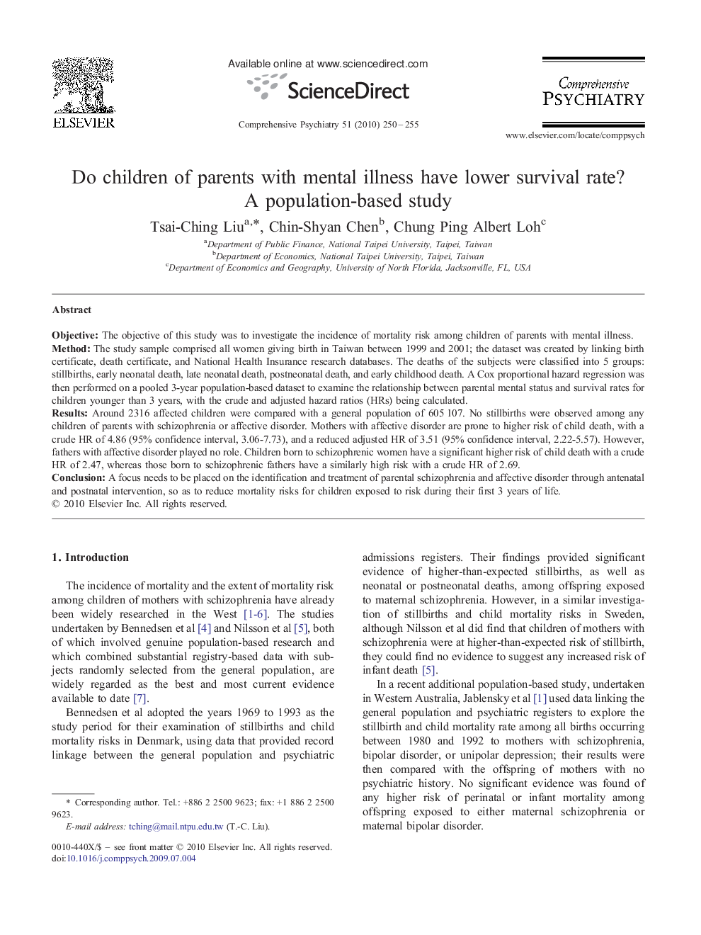 عکس صفحه اول مقاله: Do children of parents with mental illness have lower survival rate? A population-based study Do children of parents with mental illness have lower survival rate? A population-based study