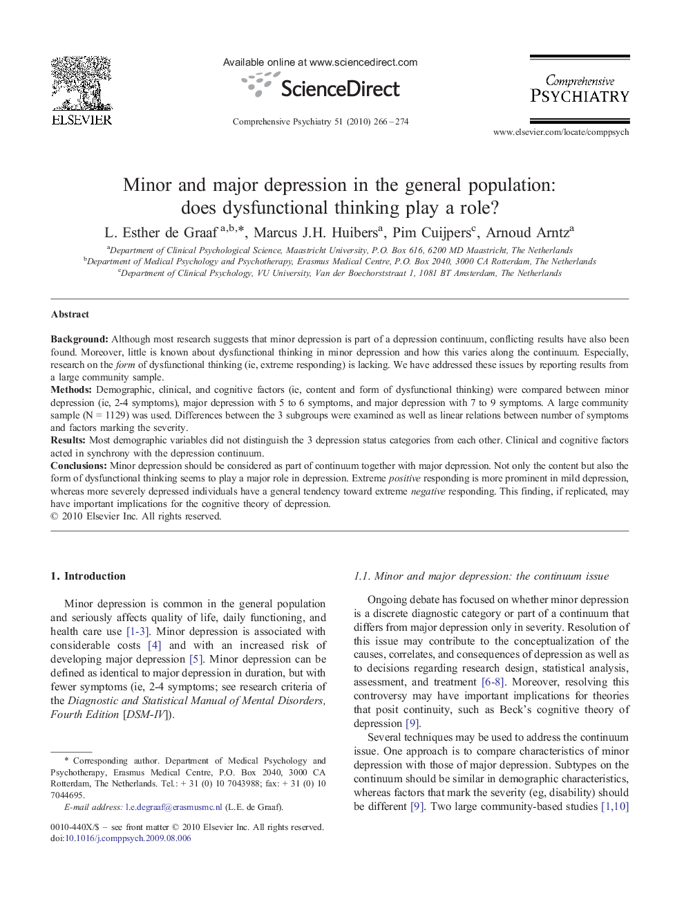 عکس صفحه اول مقاله: Minor and major depression in the general population: does dysfunctional thinking play a role? Minor and major depression in the general population: does dysfunctional thinking play a role?