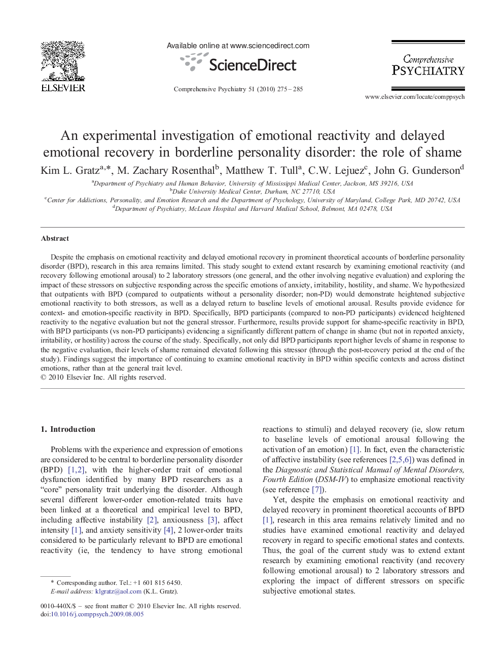 عکس صفحه اول مقاله: An experimental investigation of emotional reactivity and delayed emotional recovery in borderline personality disorder: the role of shame An experimental investigation of emotional reactivity and delayed emotional recovery in borderline personality disorder: the role of shame