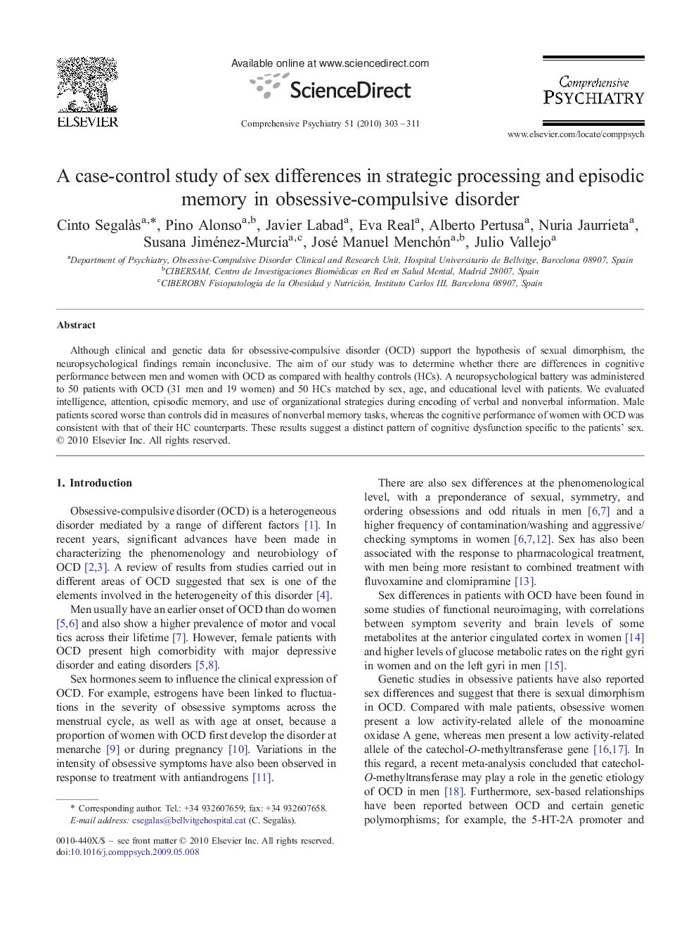 عکس صفحه اول مقاله: A case-control study of sex differences in strategic processing and episodic memory in obsessive-compulsive disorder A case-control study of sex differences in strategic processing and episodic memory in obsessive-compulsive disorder