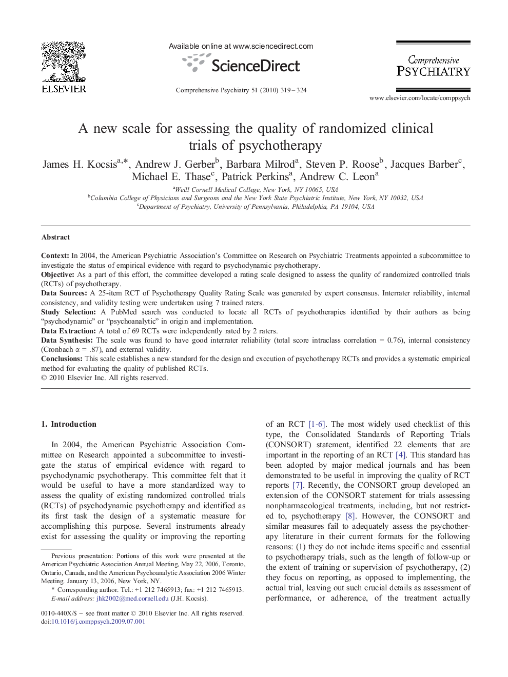 عکس صفحه اول مقاله: A new scale for assessing the quality of randomized clinical trials of psychotherapy A new scale for assessing the quality of randomized clinical trials of psychotherapy